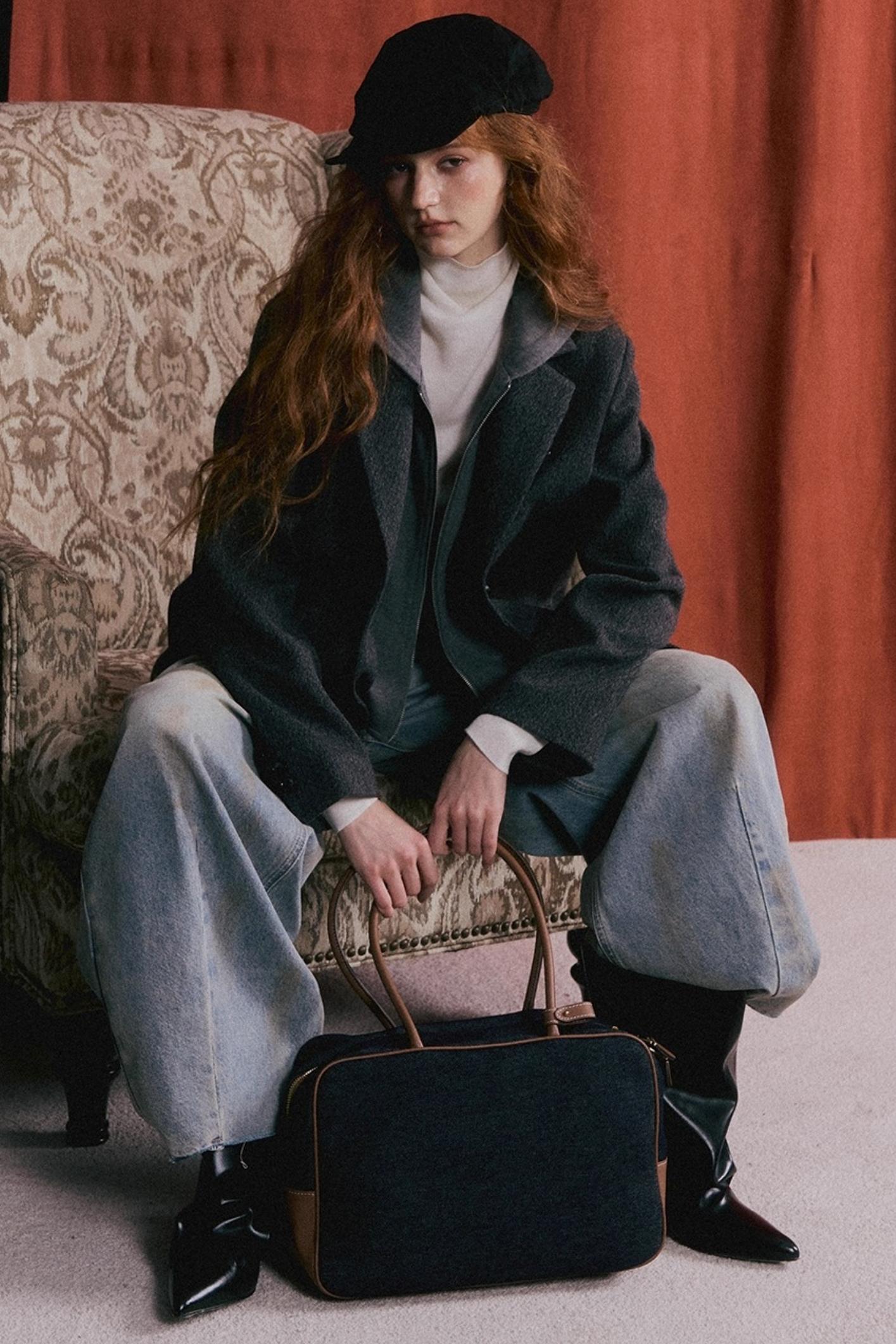 Gray Wool Hooded Blazer Jacket