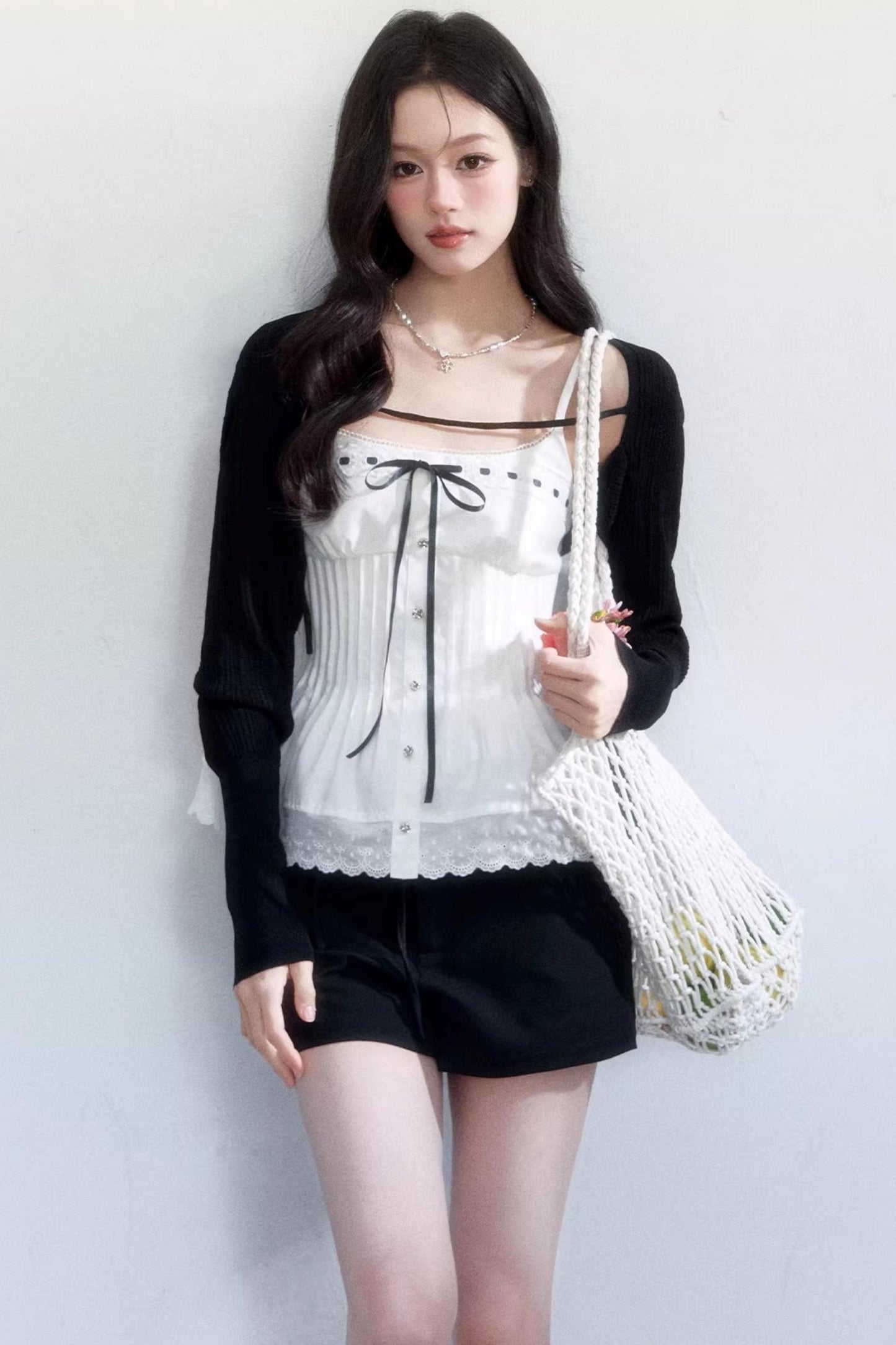 Black and White Ice Silk Two-Piece Set-Up