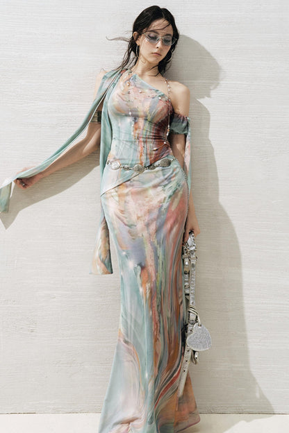 Nature Oil Painting Skirt Set