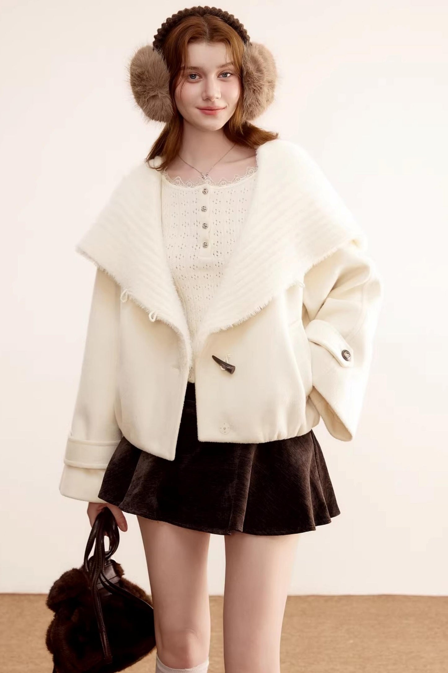 Woolen Short Shawl Collar Coat