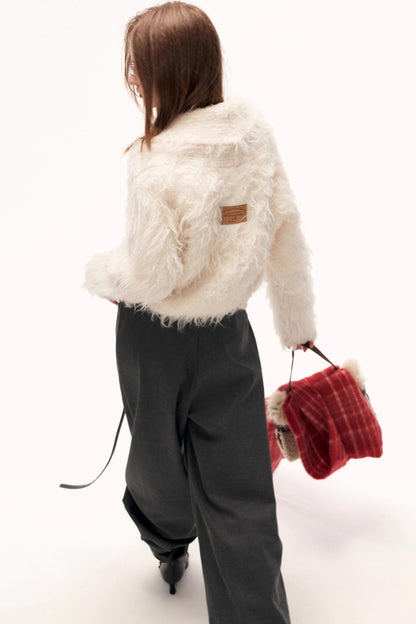 Lapel Yarn Fleece Cardigan