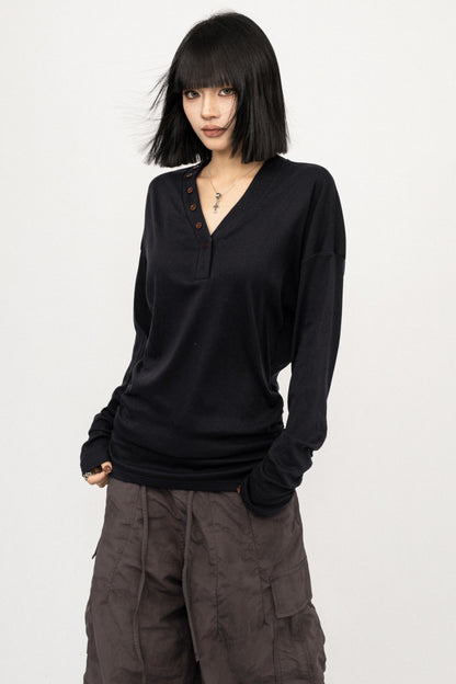 Lazy Style V-Neck Long Sleeve Top