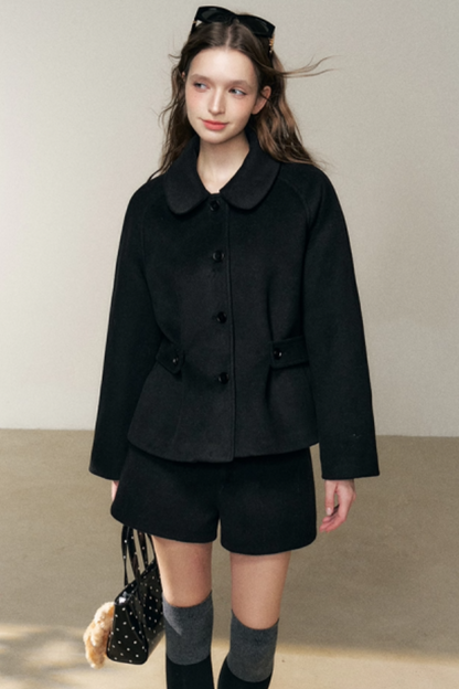 Black Doll Collar Wool Coat