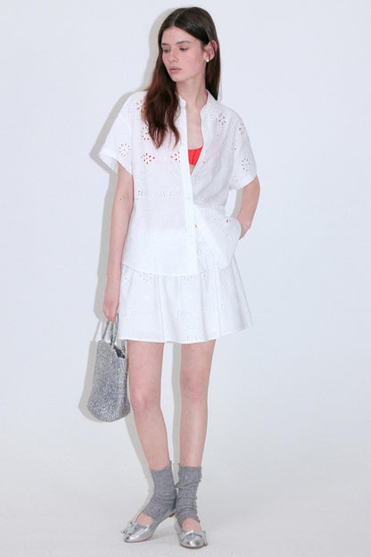 Summer Sheer Texture Lapel Shirt Skirt Set-Up