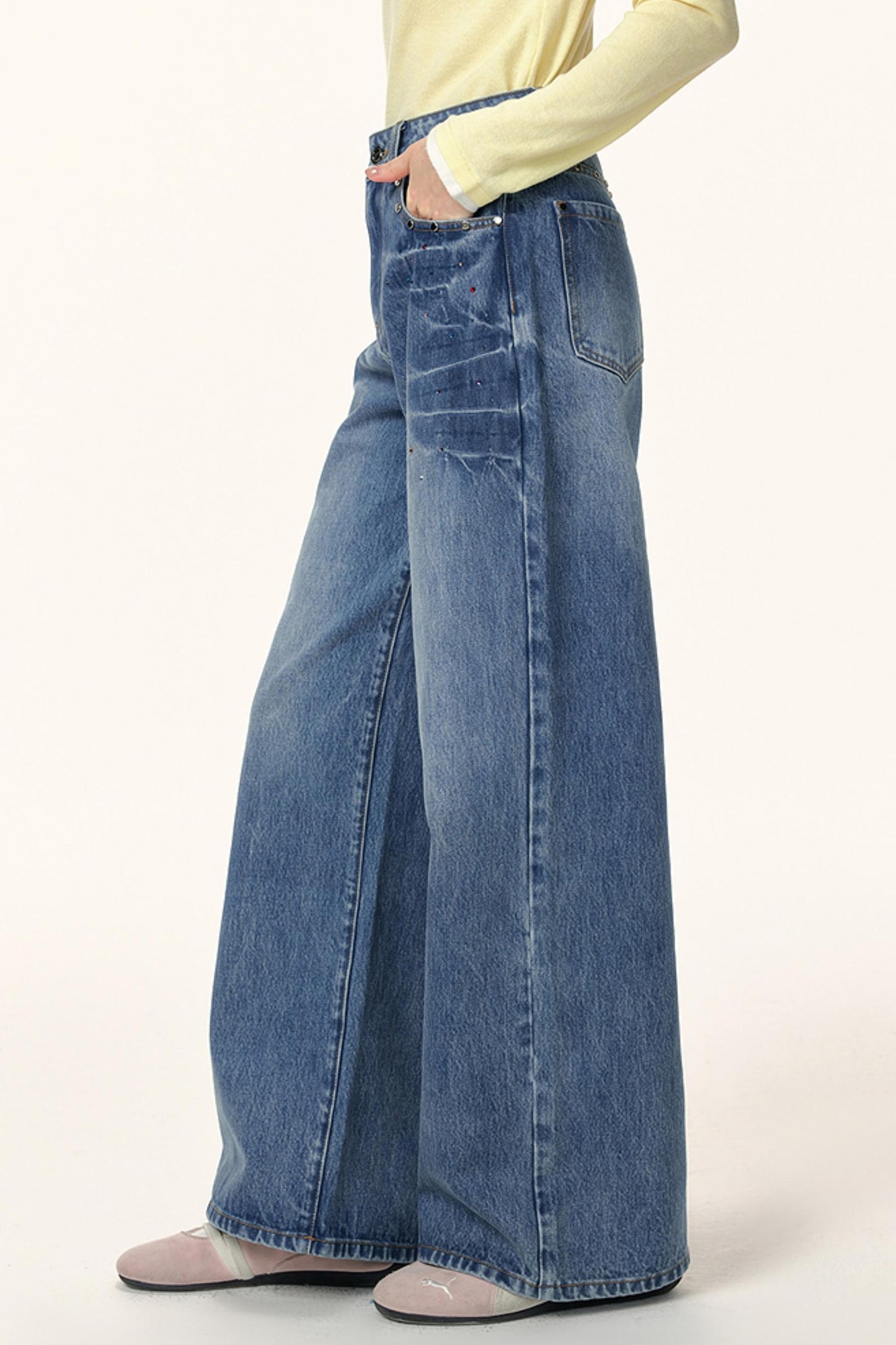 Rhinestone Washed Flared Pants