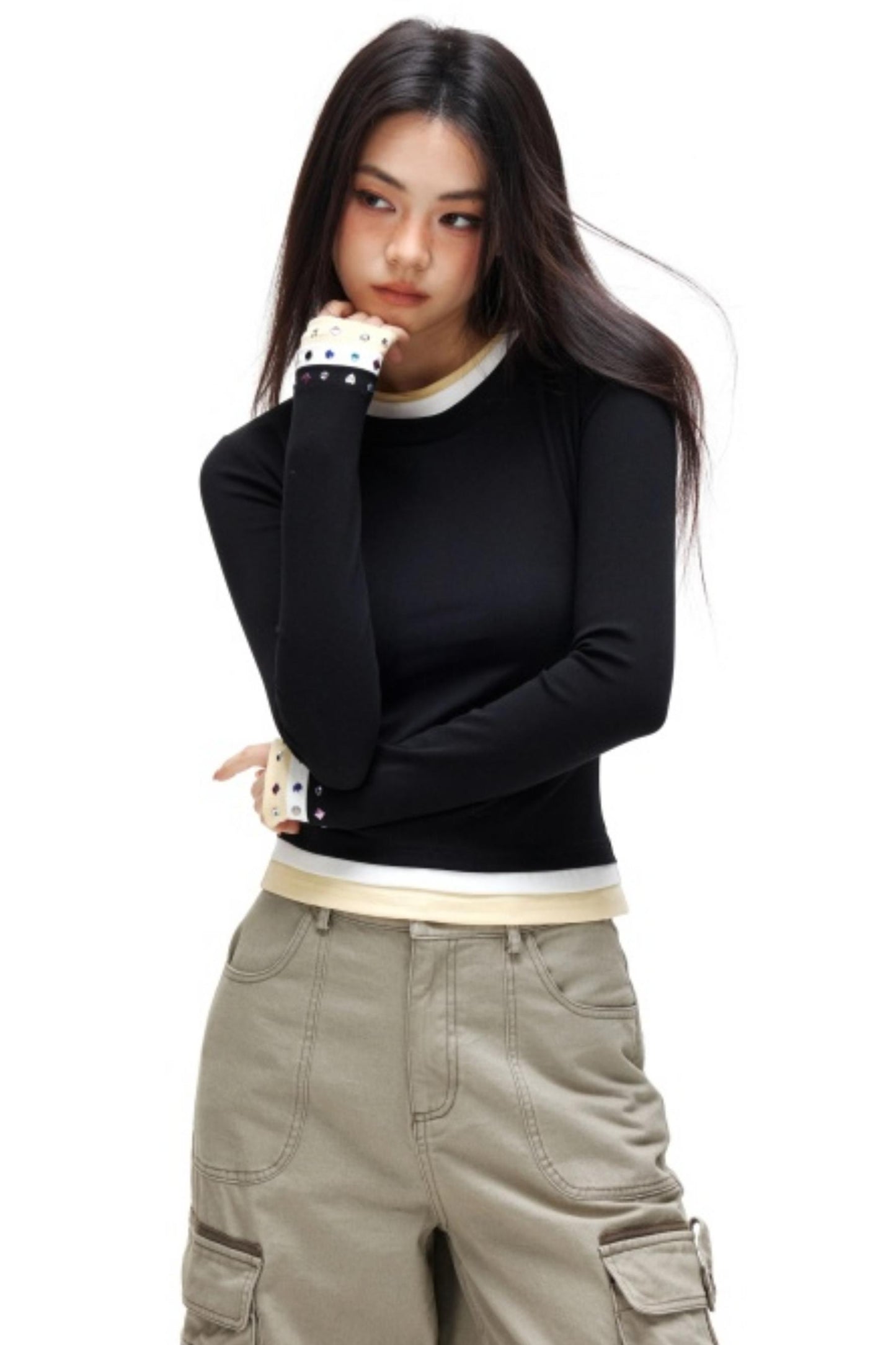 Color-Block Rhinestone Slimming Top