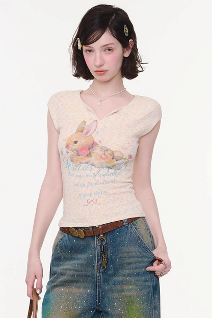 Apricot Rabbit Print Top