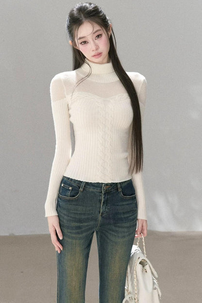 Wool Blend Hollow Knit Top