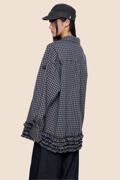 Plaid Pleated Long Sleeve Shirt