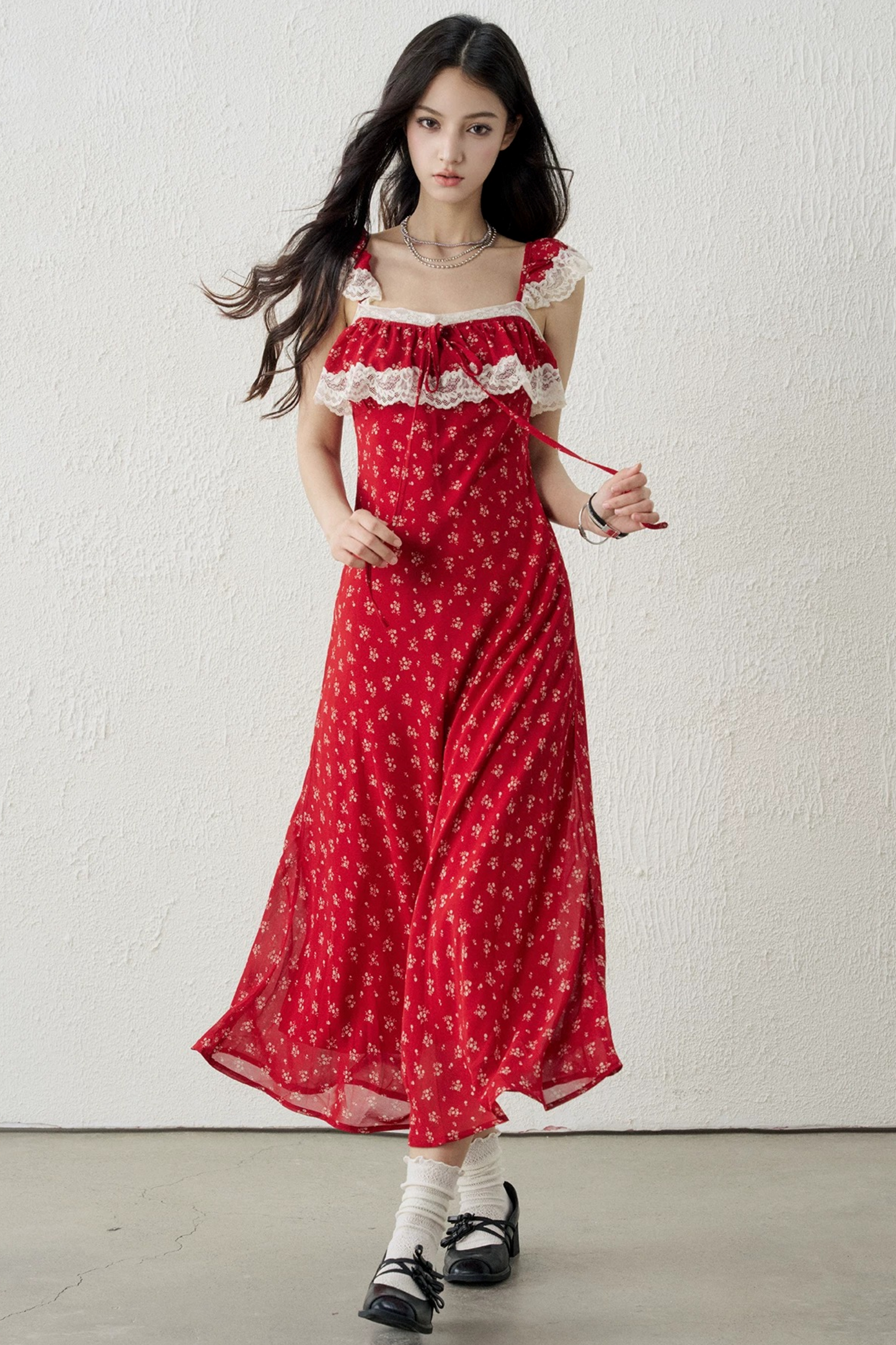 Red Floral Lace Dress