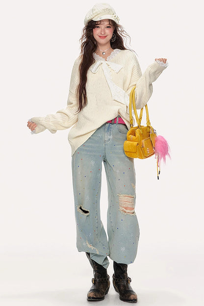 Sweet Lace V-Neck Sweater