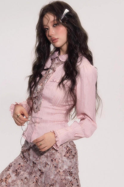 Vintage Doll Collar Shirt With Tie