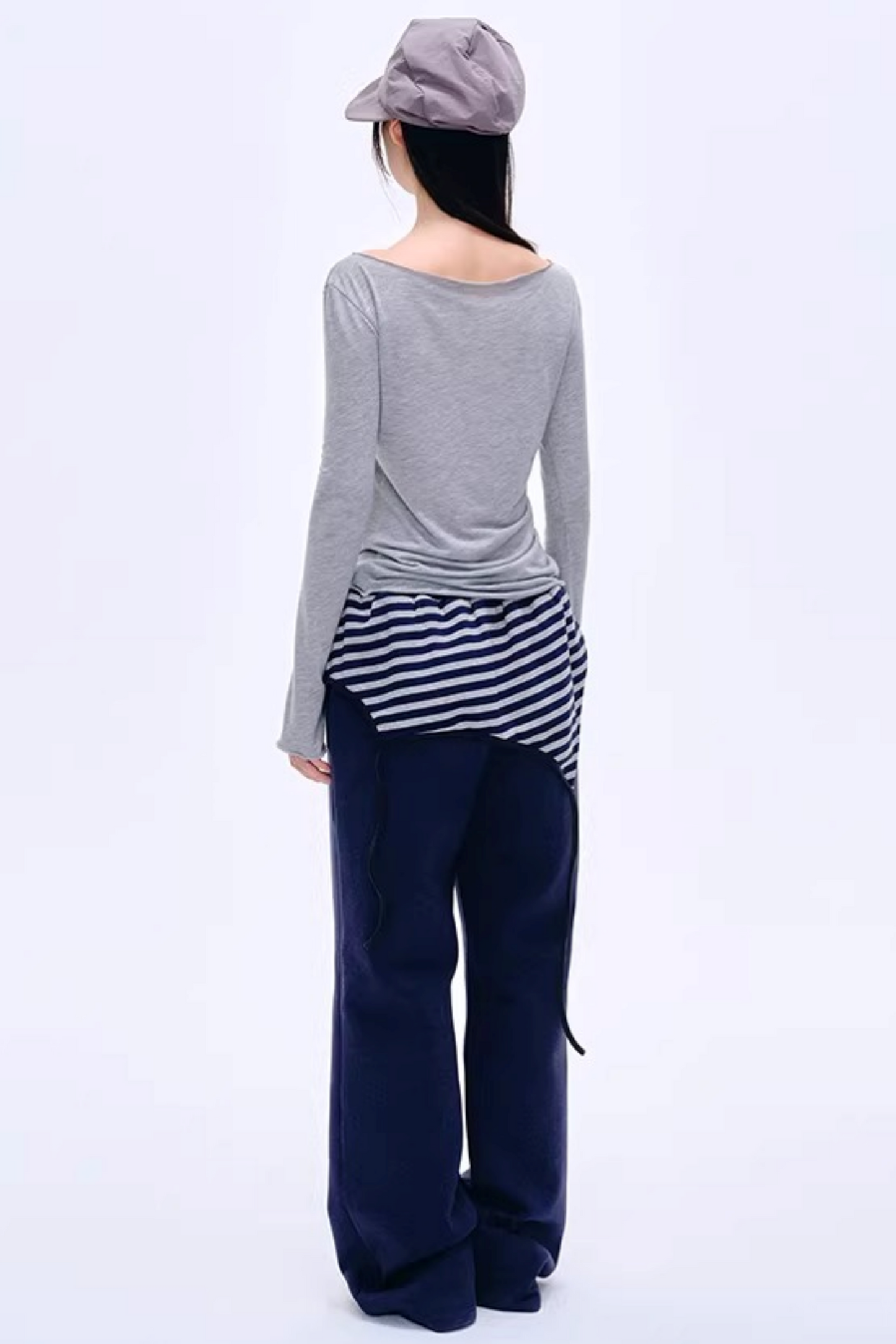 Color-Blocked Cotton Striped Pants