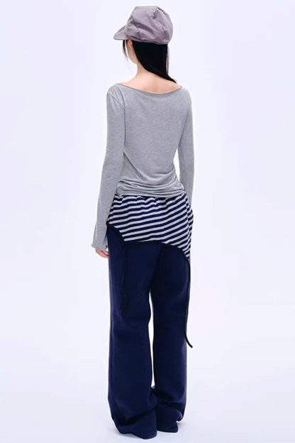 Color-Blocked Cotton Striped Pants