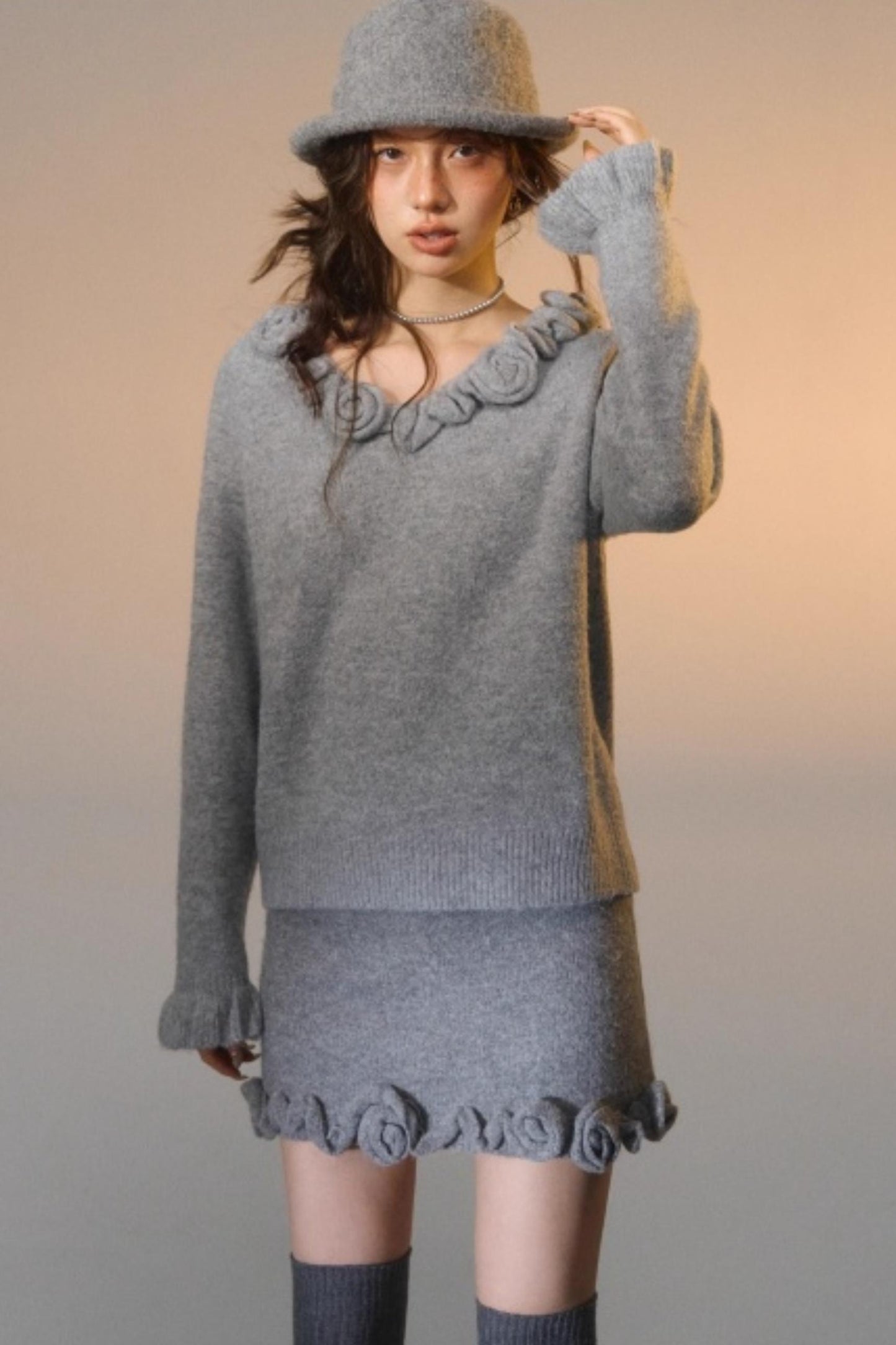 Stereo Rose Knit Sweater Set-Up