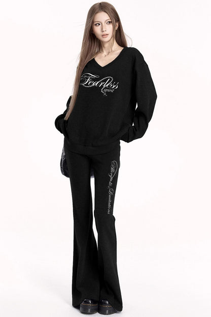 Sporty V-Neck Sweatshirt Set-Up