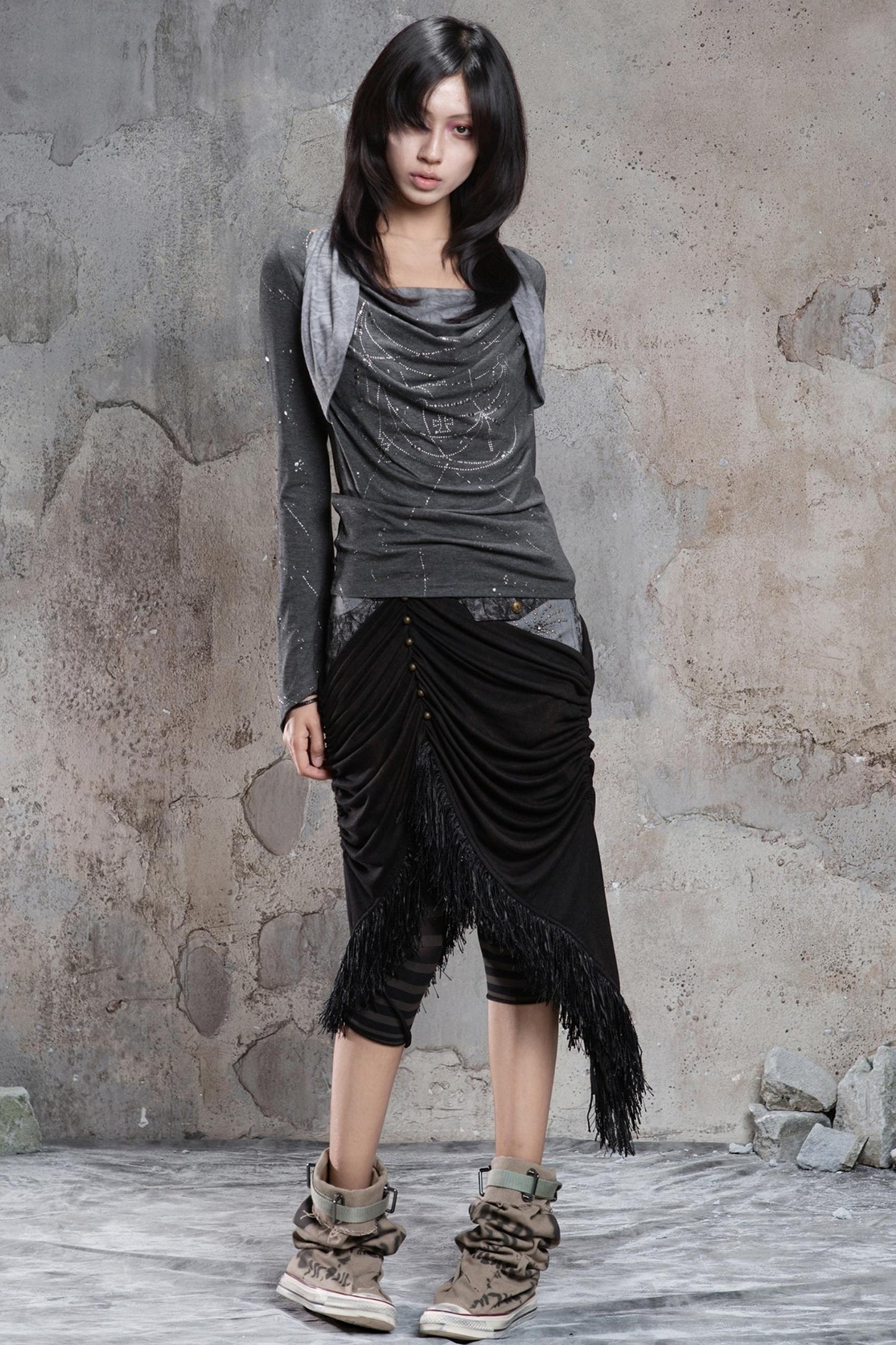 Irregular Patchwork Drawstring Skirt