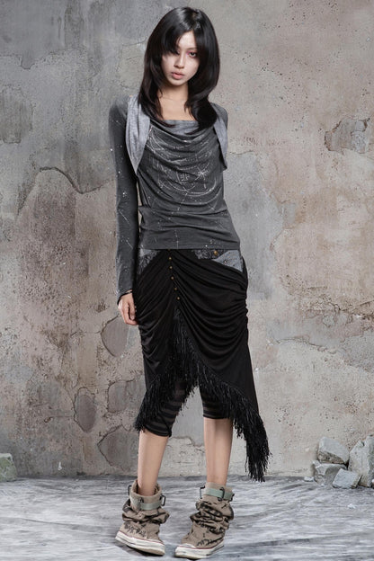 Irregular Patchwork Drawstring Skirt