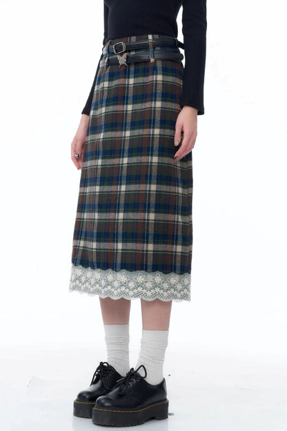 Retro Design Plaid Lace Skirt