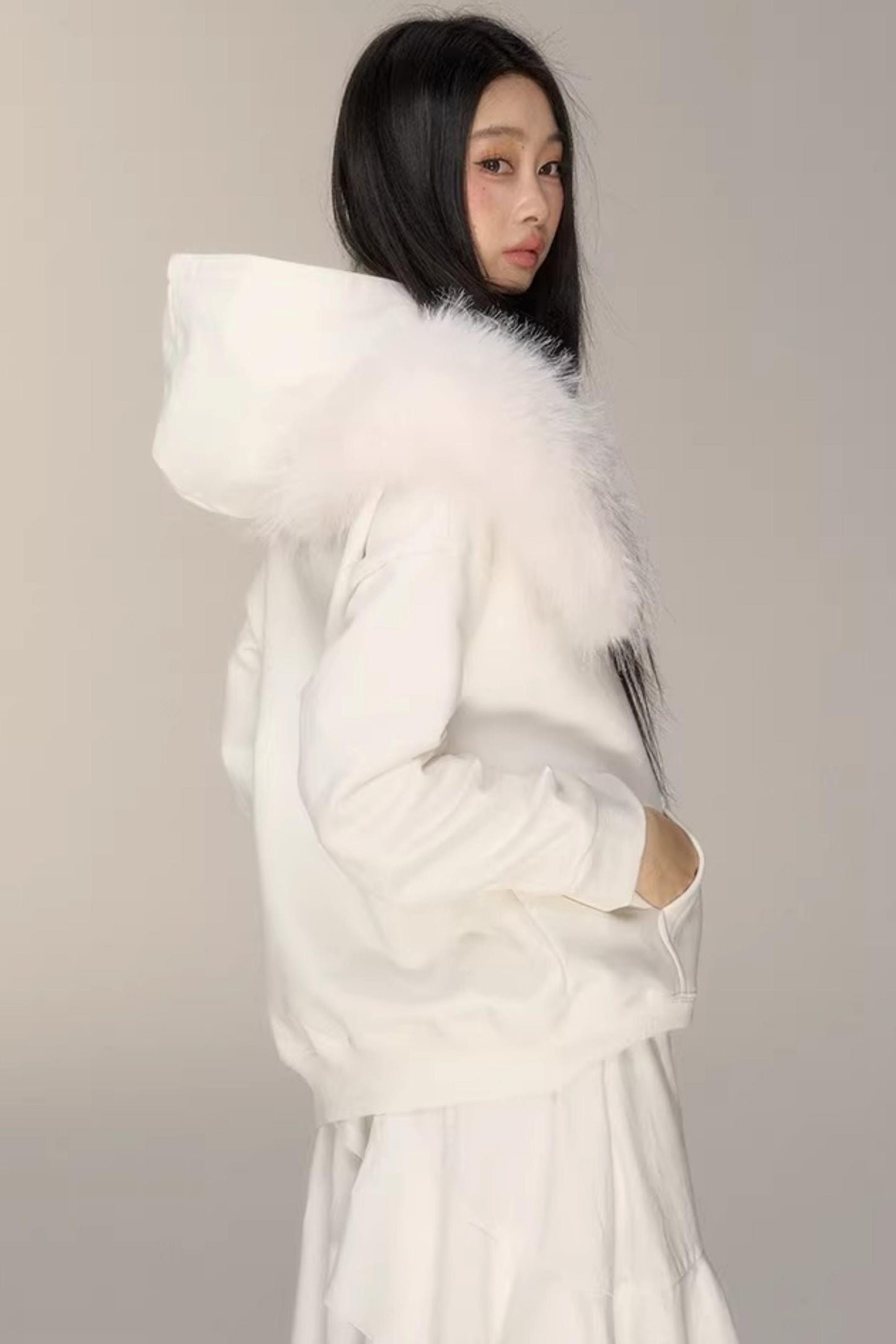 Hooded Rhinestone Fleece Top