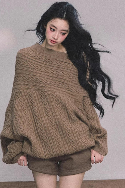 American Off-Shoulder Cable Sweater