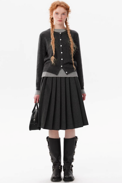 Gray Wool Pleated Skirt