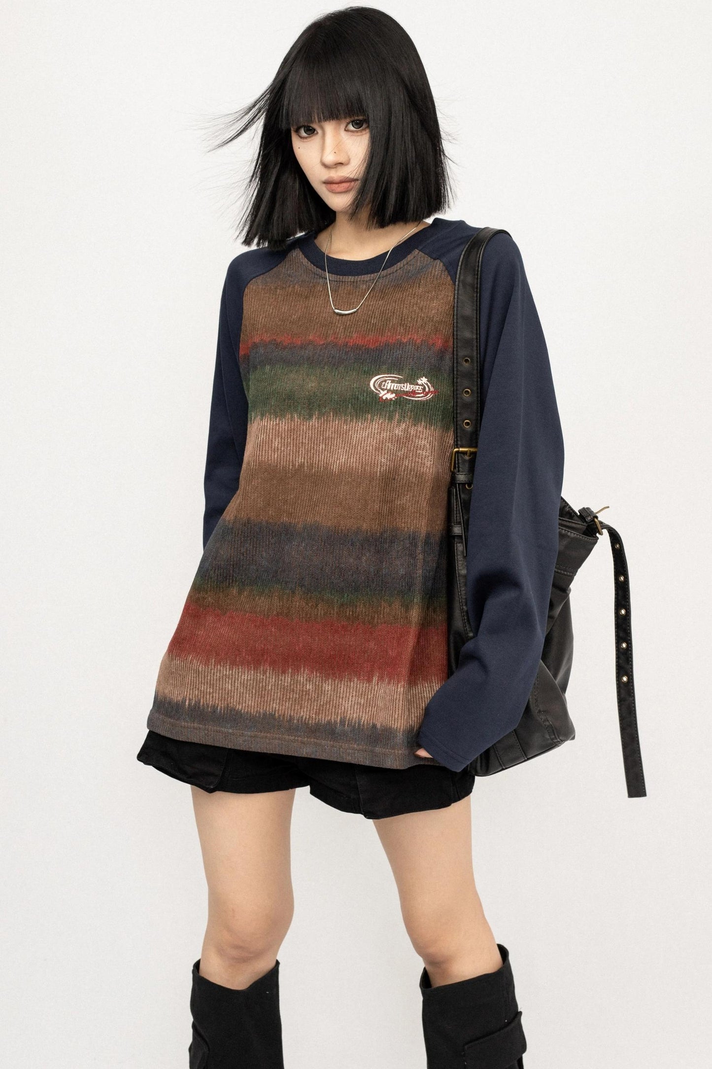 Contrast Stitching Long Sleeve T-Shirt