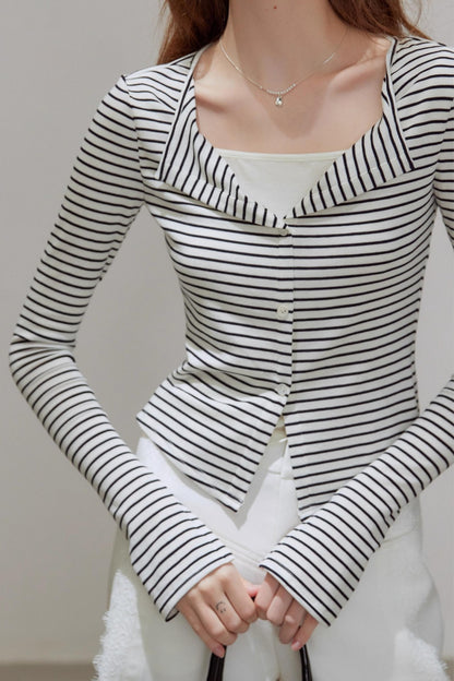 V-neck Striped Knitted Cardigan