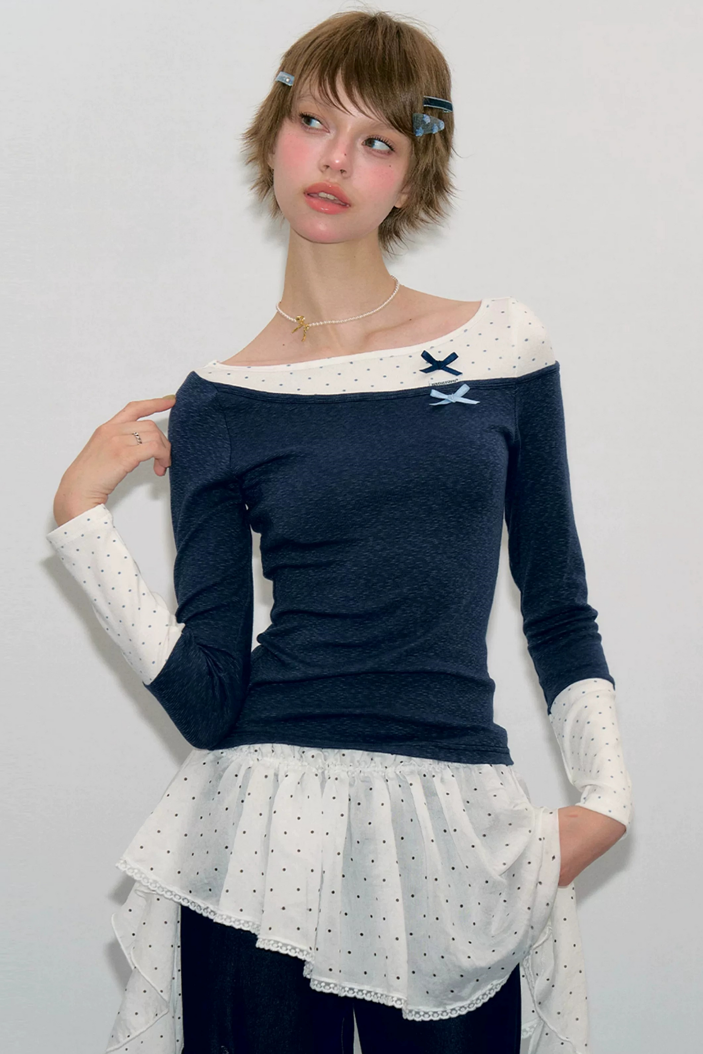 Polka Dot Patchwork Knit Top
