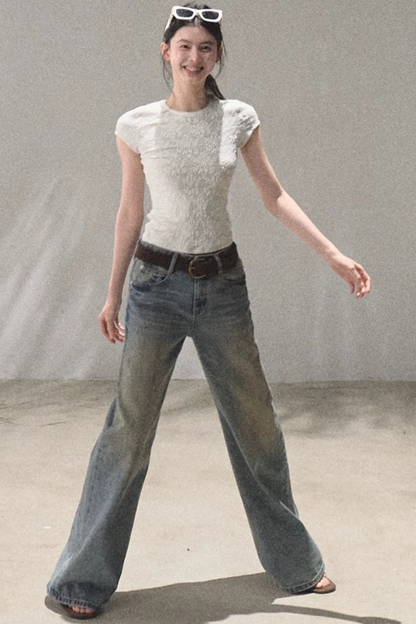 Lace Splice Short Sleeve Top