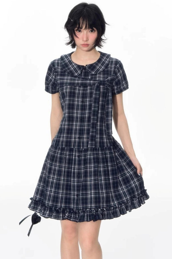 Original Lace-up Plaid Dress