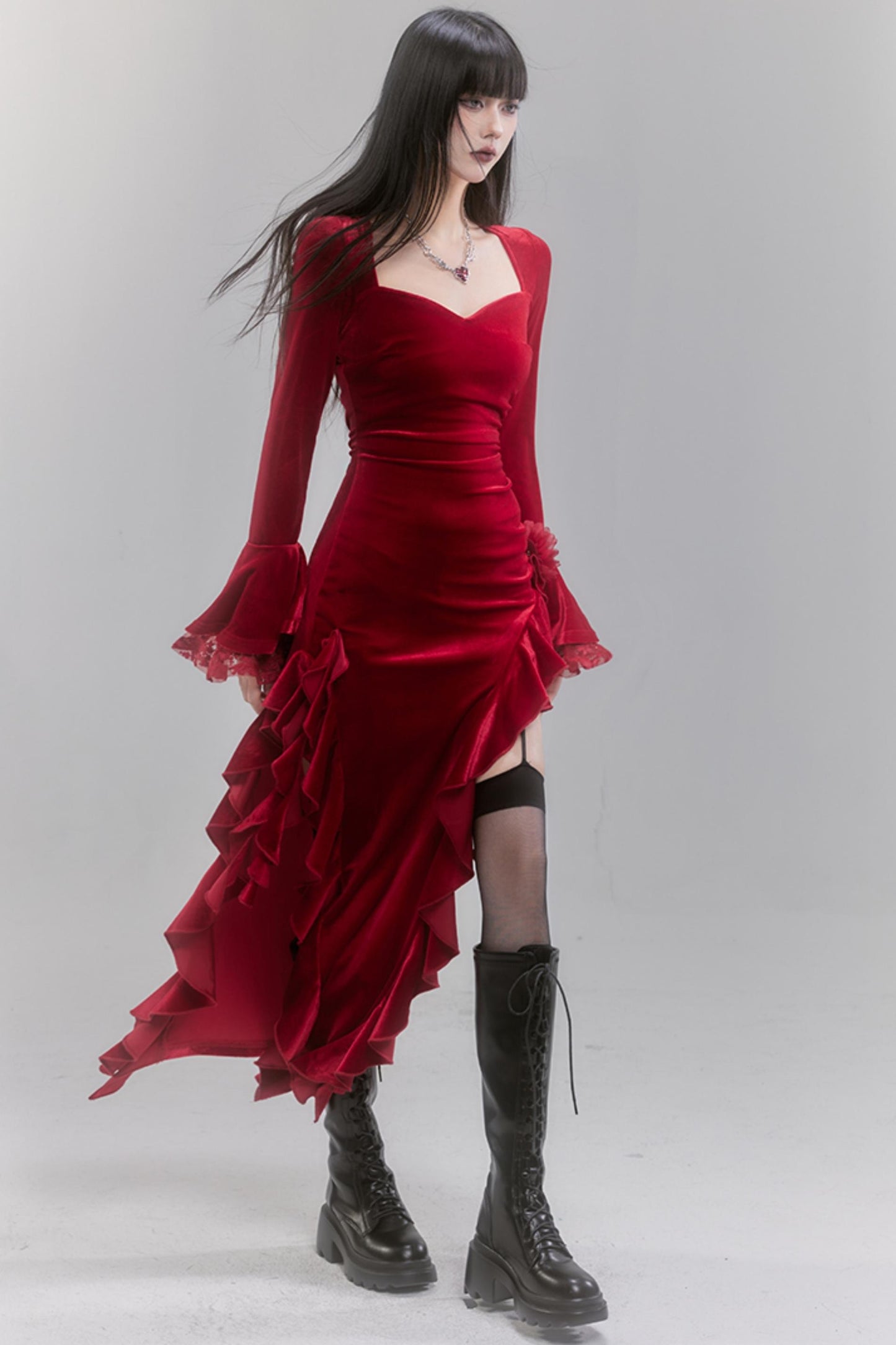 Women's Red Holiday Velvet Dress