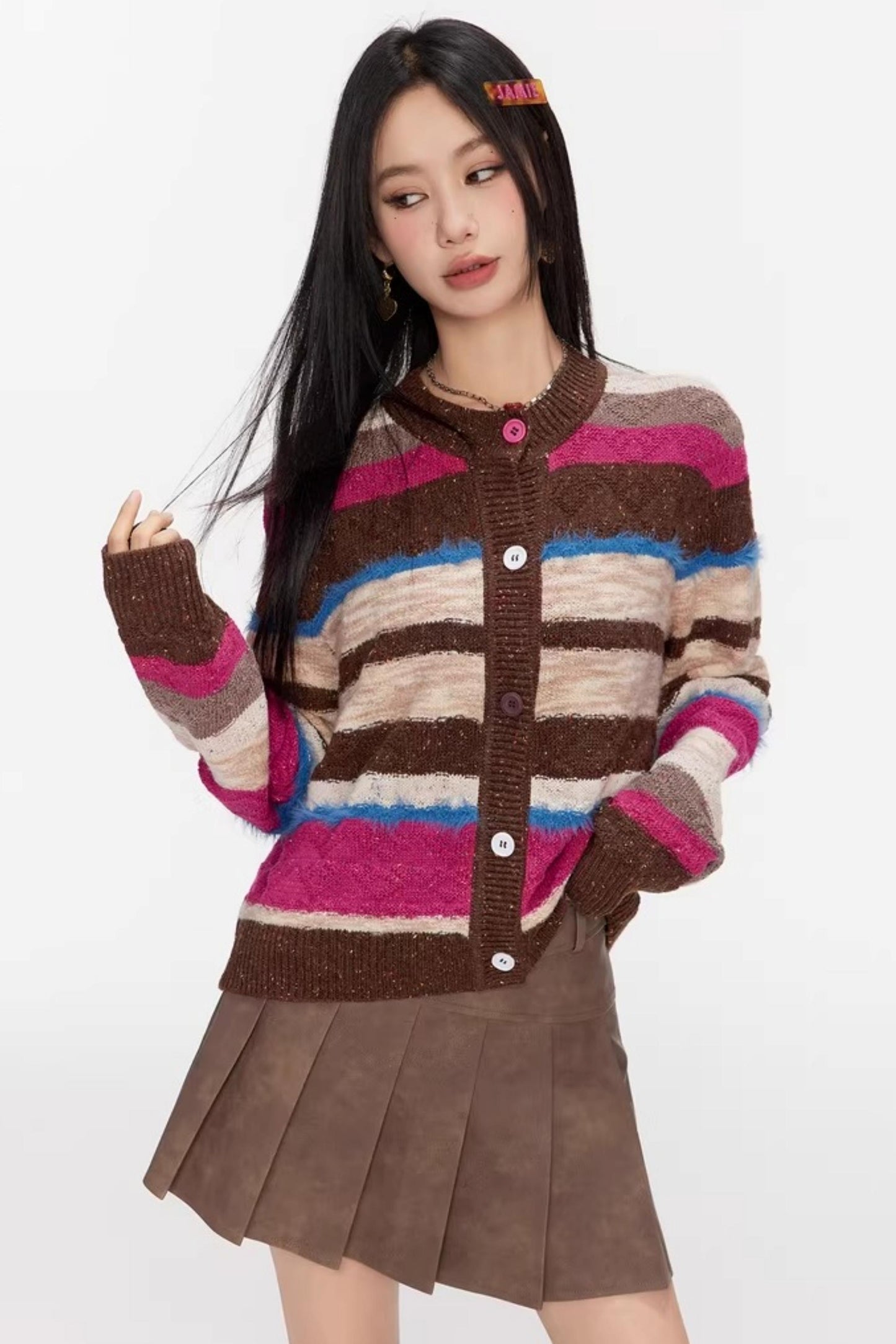 Melard Striped Knit Cardigan Top