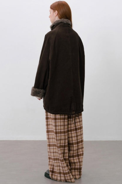 Corduroy Patchwork Fur Collar Jacket