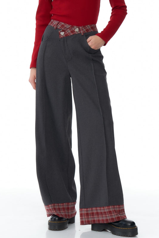 Red Plaid Drape Casual Pants