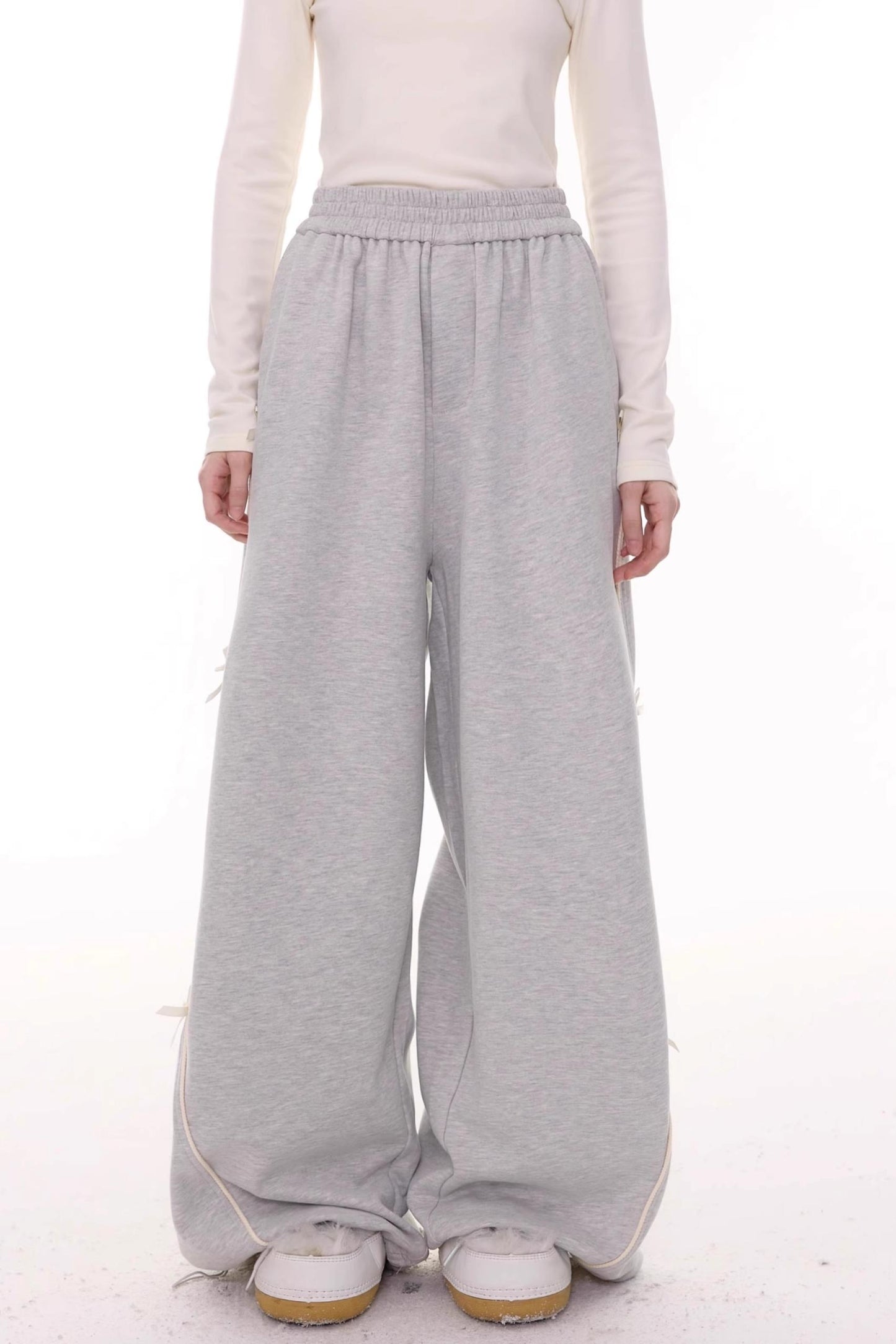 Gray Bow Wide-Leg Sweatpants