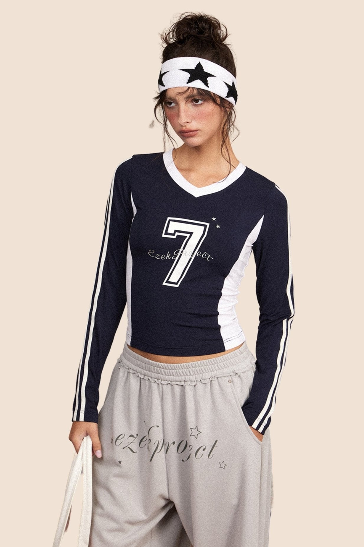 Retro Long Sleeve Cropped Sports Top