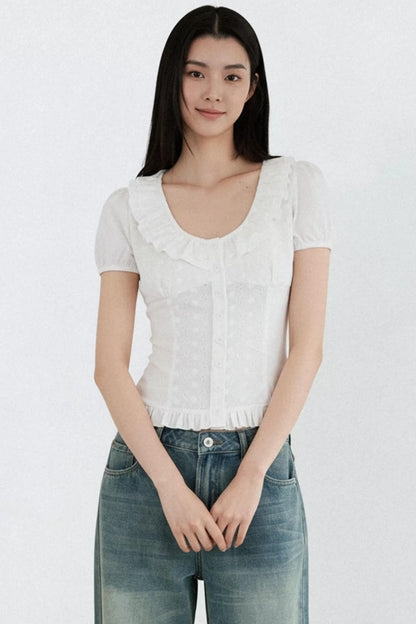 Camicia Bianca Pura con Volant