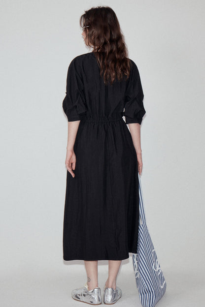 V-Neck Pleated Sleeve Dress