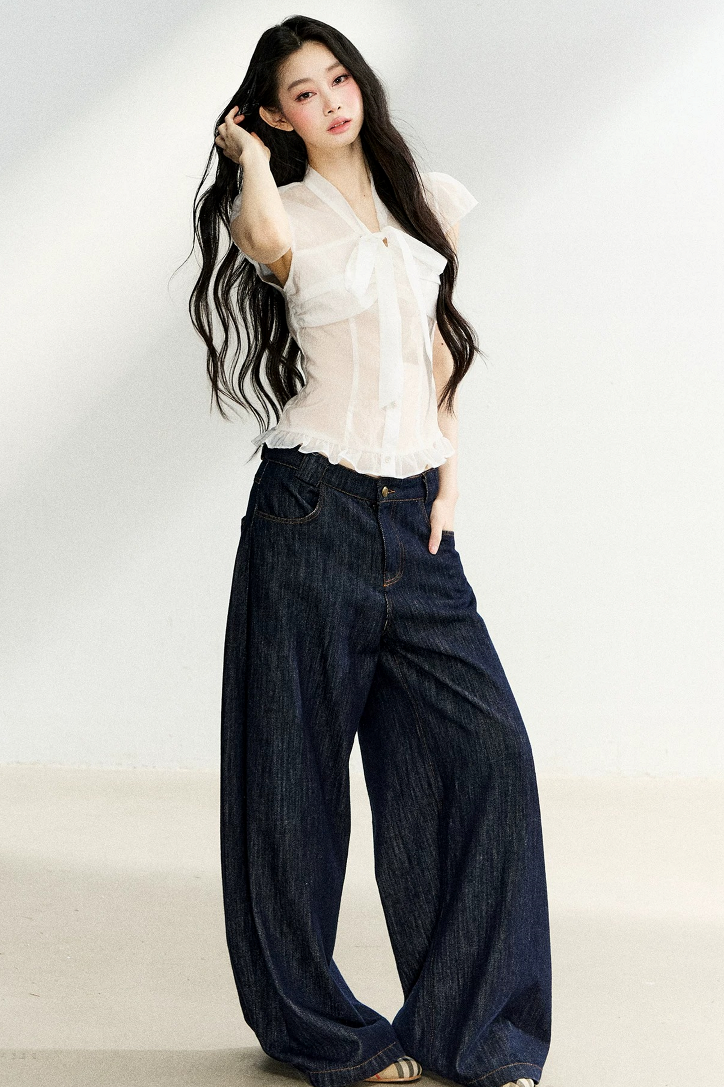Sheer Bow-Collar Blouse