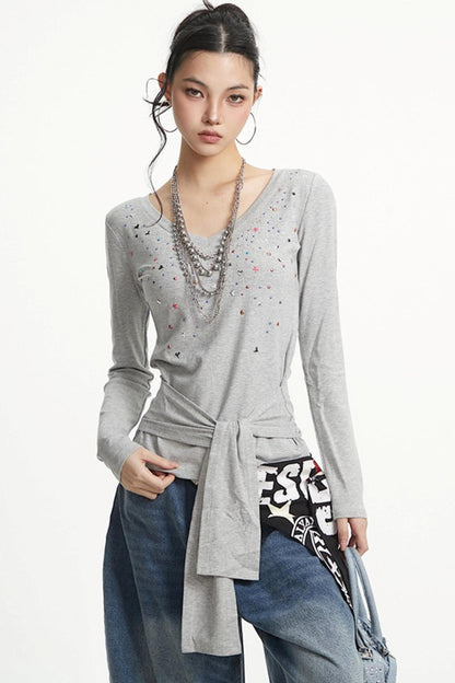 White Hot Girl V-Neck Long Sleeve T-Shirt