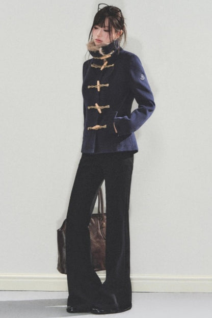 Vintage Toggle Woolen Fur Collar Coat