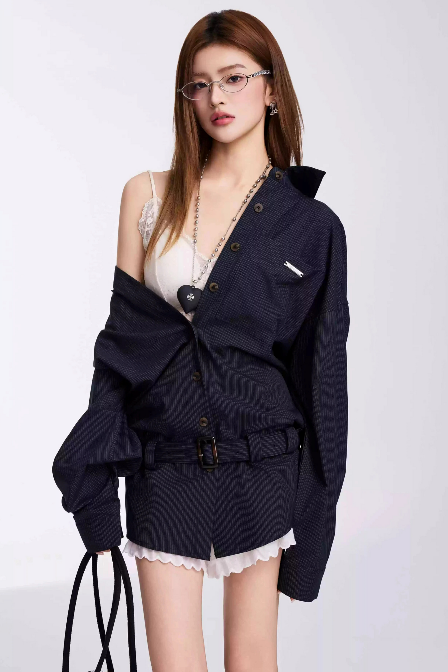 Belted Striped Shirt Dress Set-Up