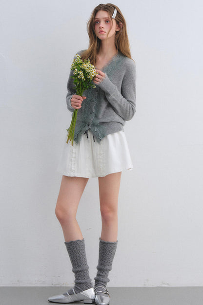 Wool Lace V-Neck Knit Top