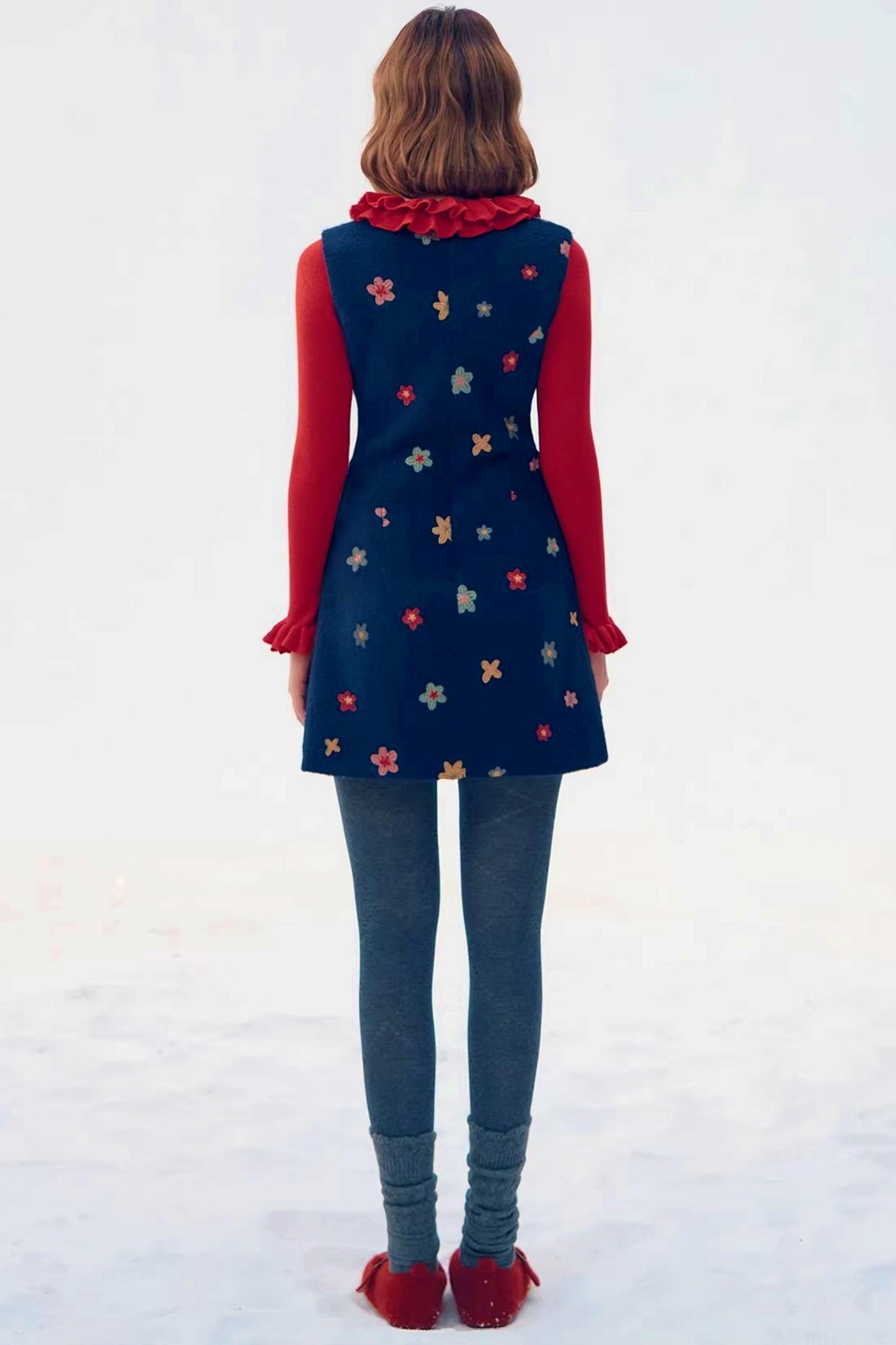 Embroidered Floral Wool Dress