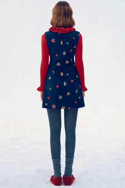 Embroidered Floral Wool Dress