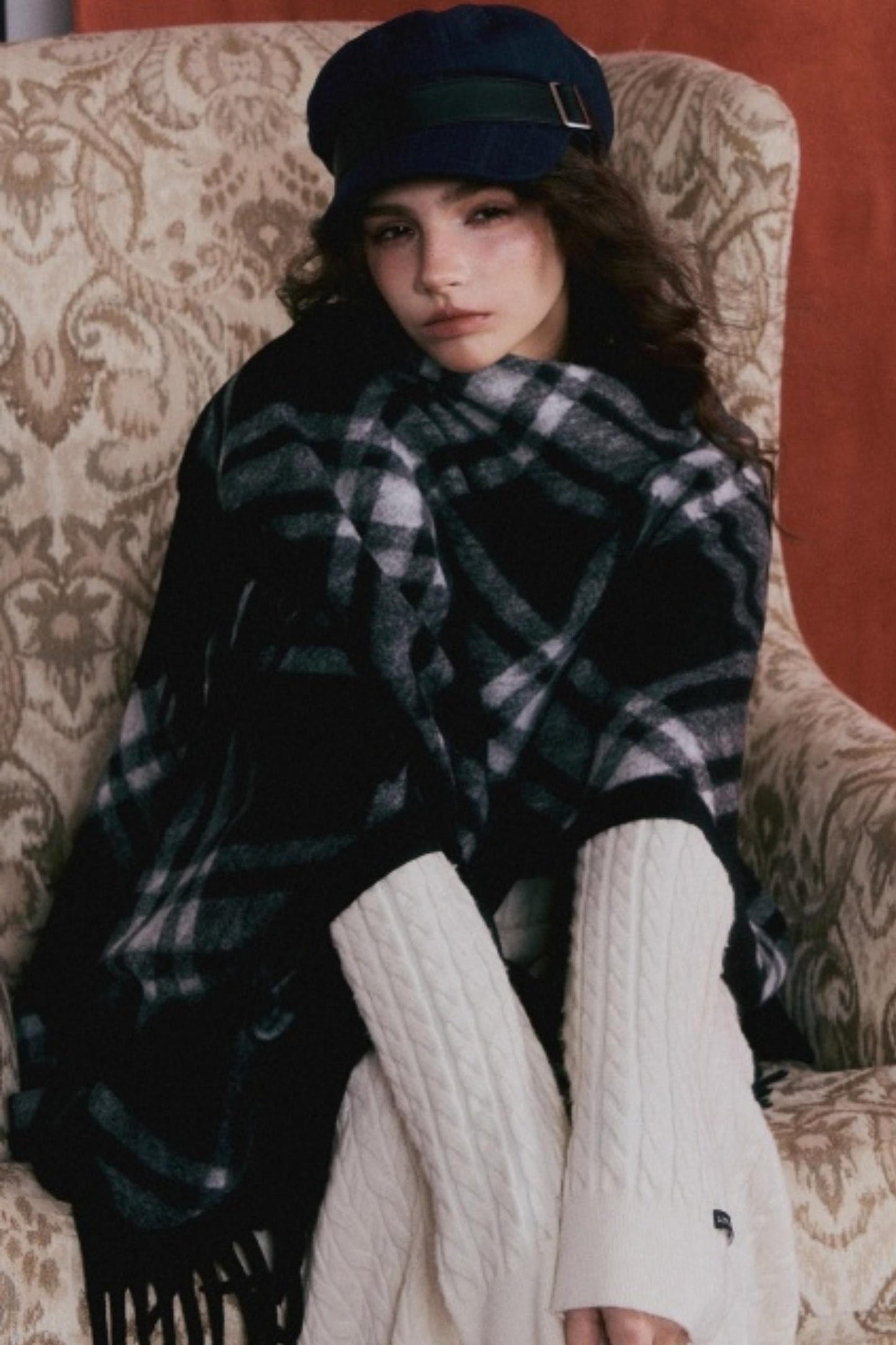 Retro Plaid Tassel Cape Shawl