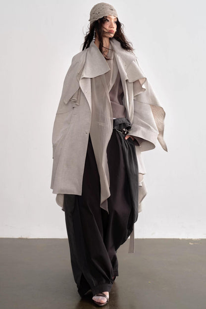 Gypsum White Linen Trench Coat