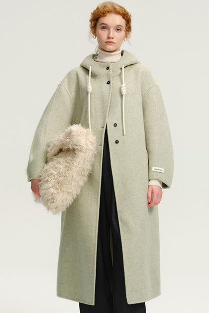 Matcha Green Long Tweed Wool Coat