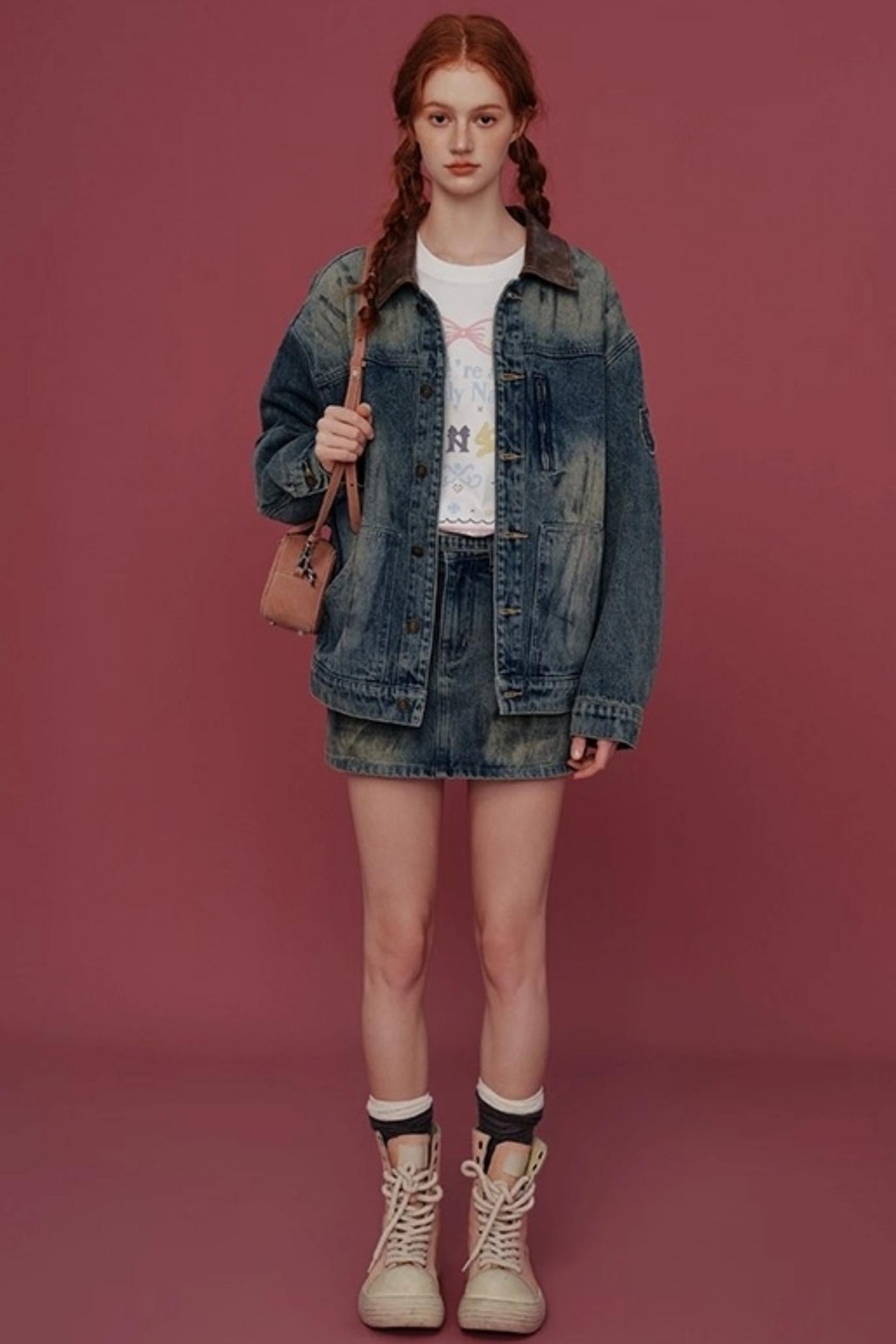 Distressed Denim Skirt